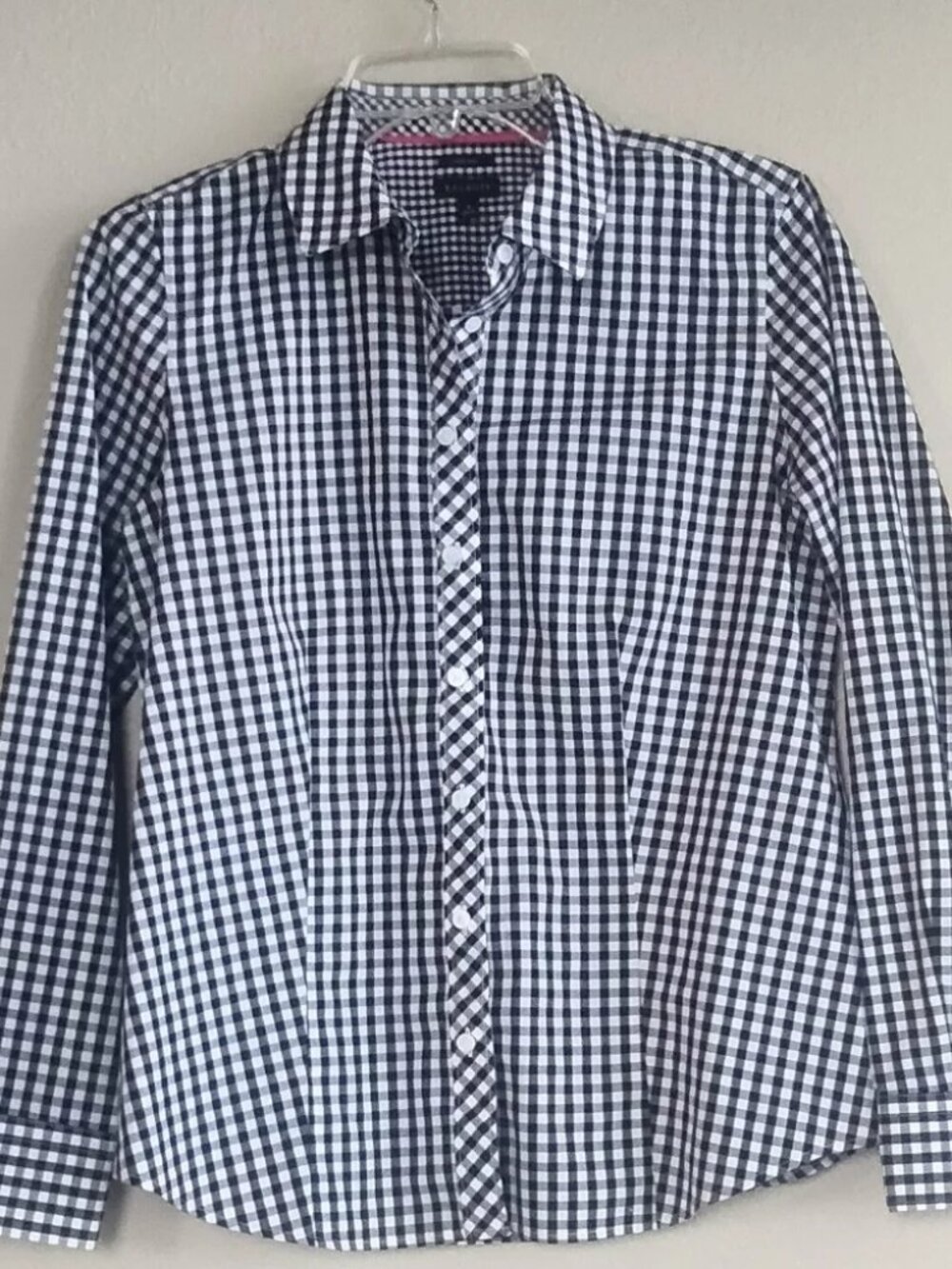 Talbots Size 4 Black and White Gingham Button Up Blouse